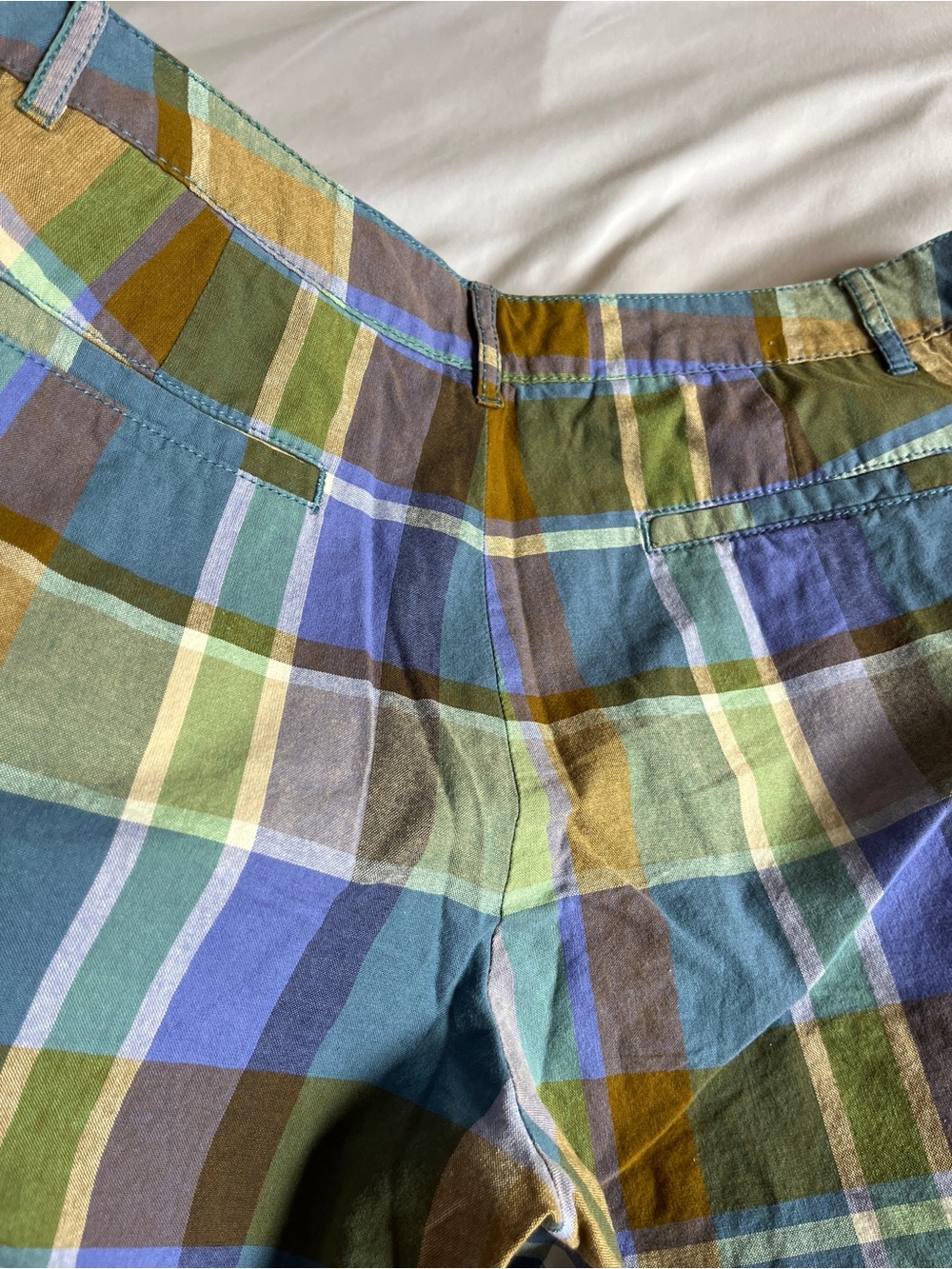 Merona Women Plaid Shorts Size 8 Cotton Blue Green Brown Casual Summer Chino - Picture 12 of 16
